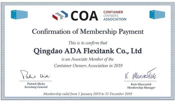 Chiny Qingdao ADA Flexitank Co., Ltd Certyfikaty